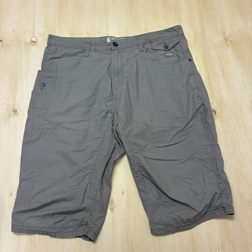 Y2K Projek Raw Cargo Shorts Mens 36 Gray Canvas Utility Pockets 12 Inseam Casual